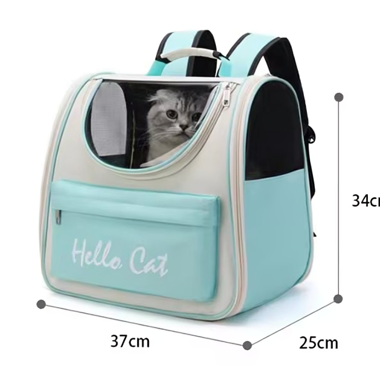 Hello Cat Backpack Carrier - Aqua Blue and Cream - Pet City Shop