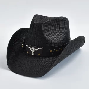 Thickened Straw Western Cowboy Hat for Men – Vintage Curled Edge Sun Hat | Summer Beach Sombrero Hombre